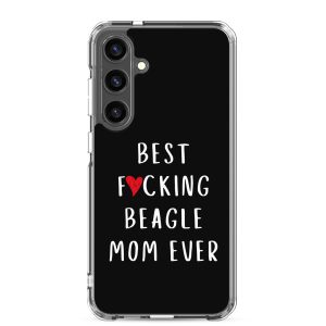 Samsung phone case with “best f*cking beagle mom ever” design, cheeky and stylish dog lover gift.